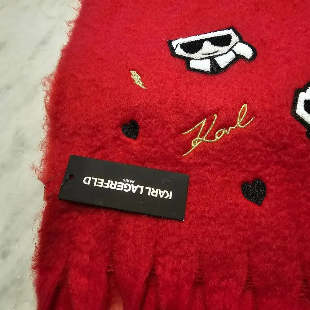 Karl Lagerfeld Paris Blanket Scarf /Wrap Embroidered Cat Choupette Fringed NWT